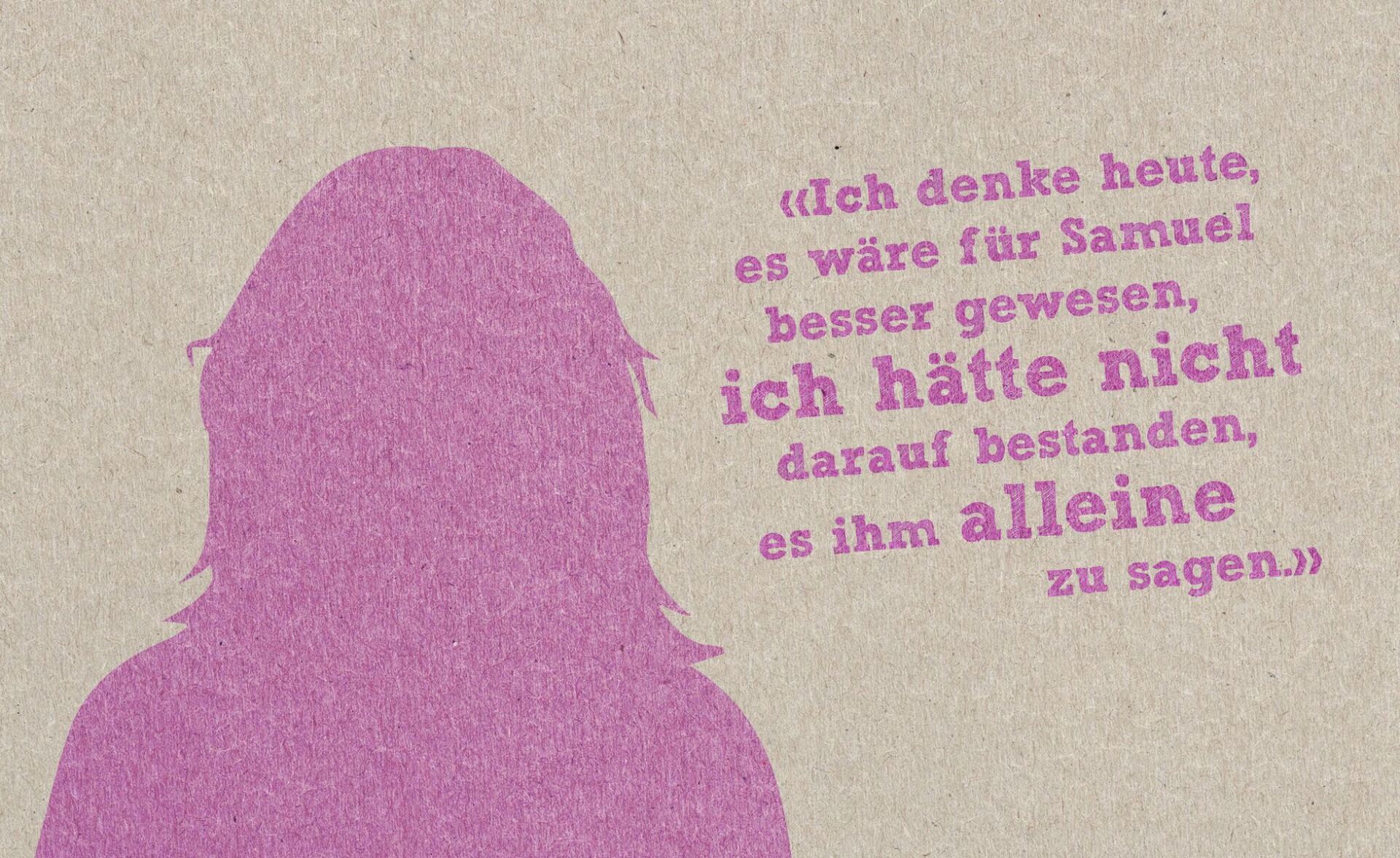 Silhouette einer Frau in der Farbe pink auf beigem Hintergrund. Rechts von ihr steht ein Zitat.